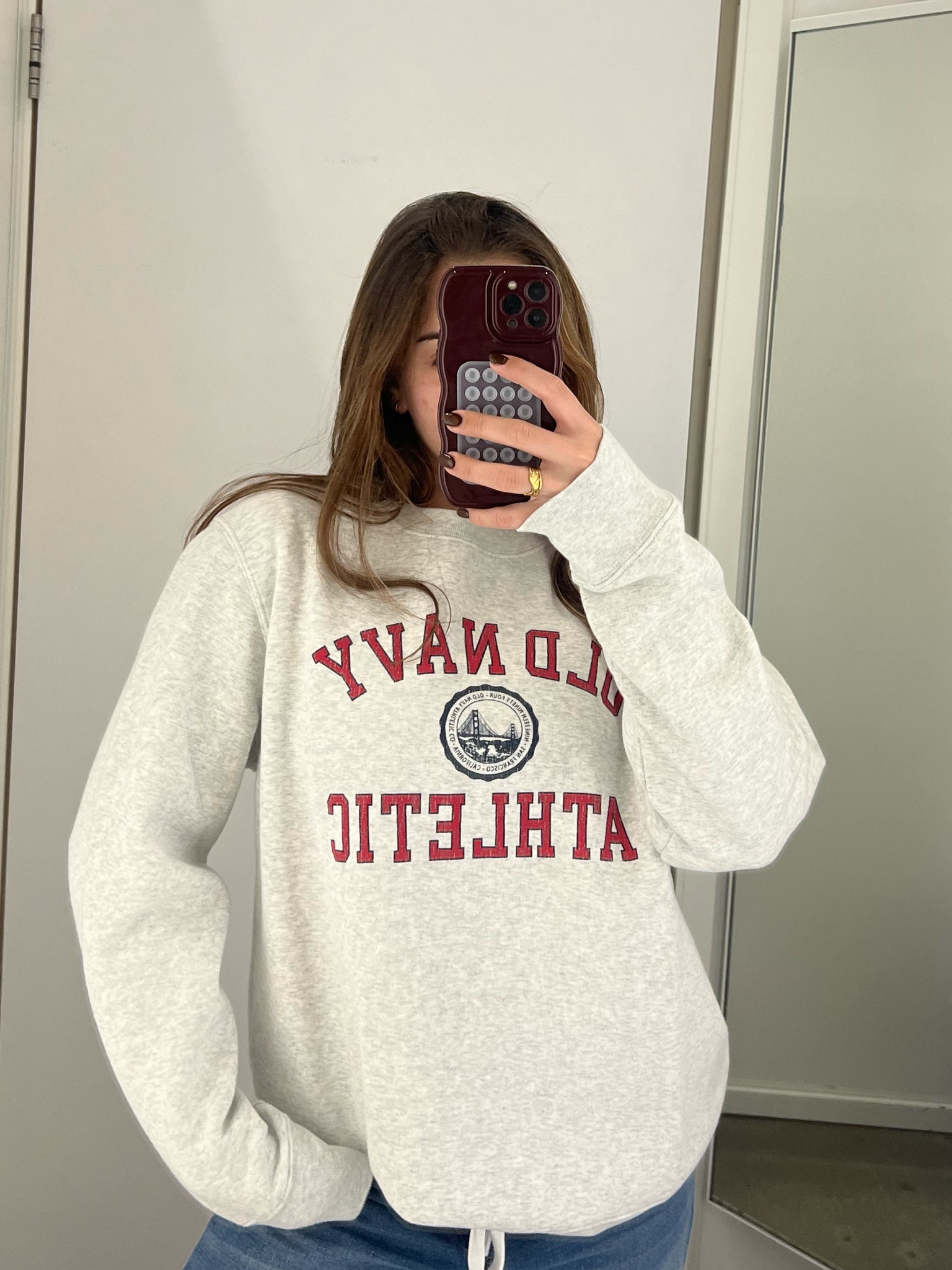 wearing m oversized sweatshirt old navy gray red lettering under $20

#LTKCyberWeek #LTKGiftGuide #LTKHoliday