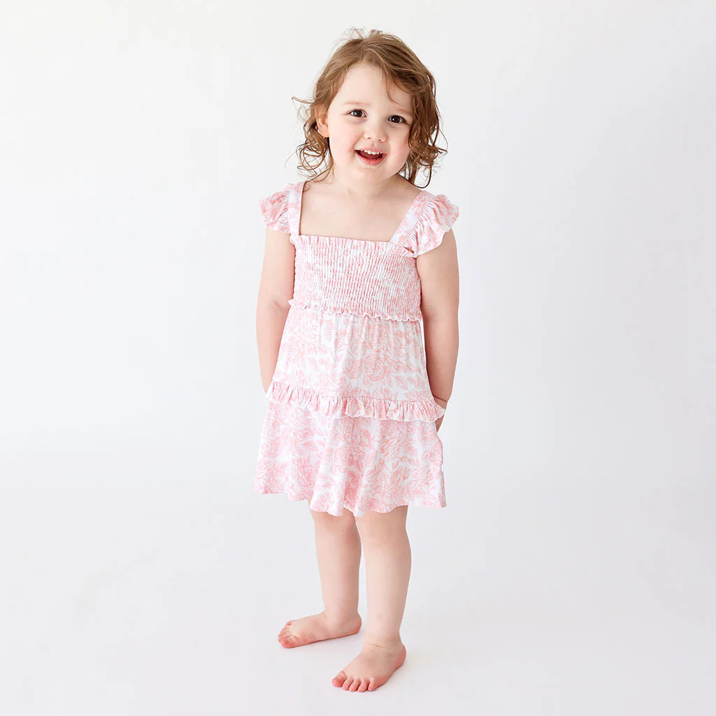 Floral Pink Cap Sleeve Girl Twirl Dress | Martina | Posh Peanut