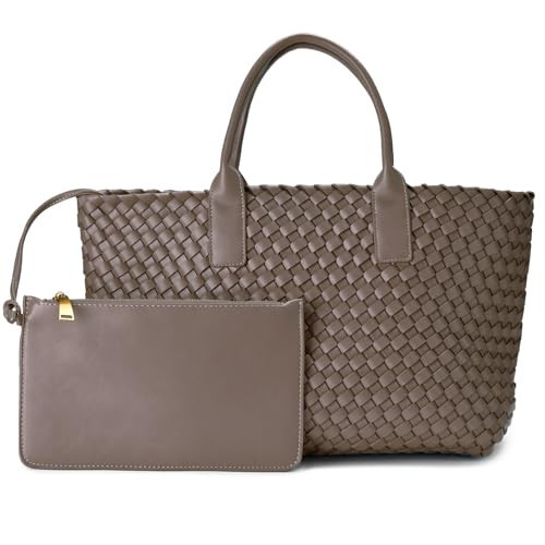 Wove tote bag for women, woven shoulder bag,vegan leather hobo bags, laptop handbag with zipper purses(tawny) | Amazon (US)