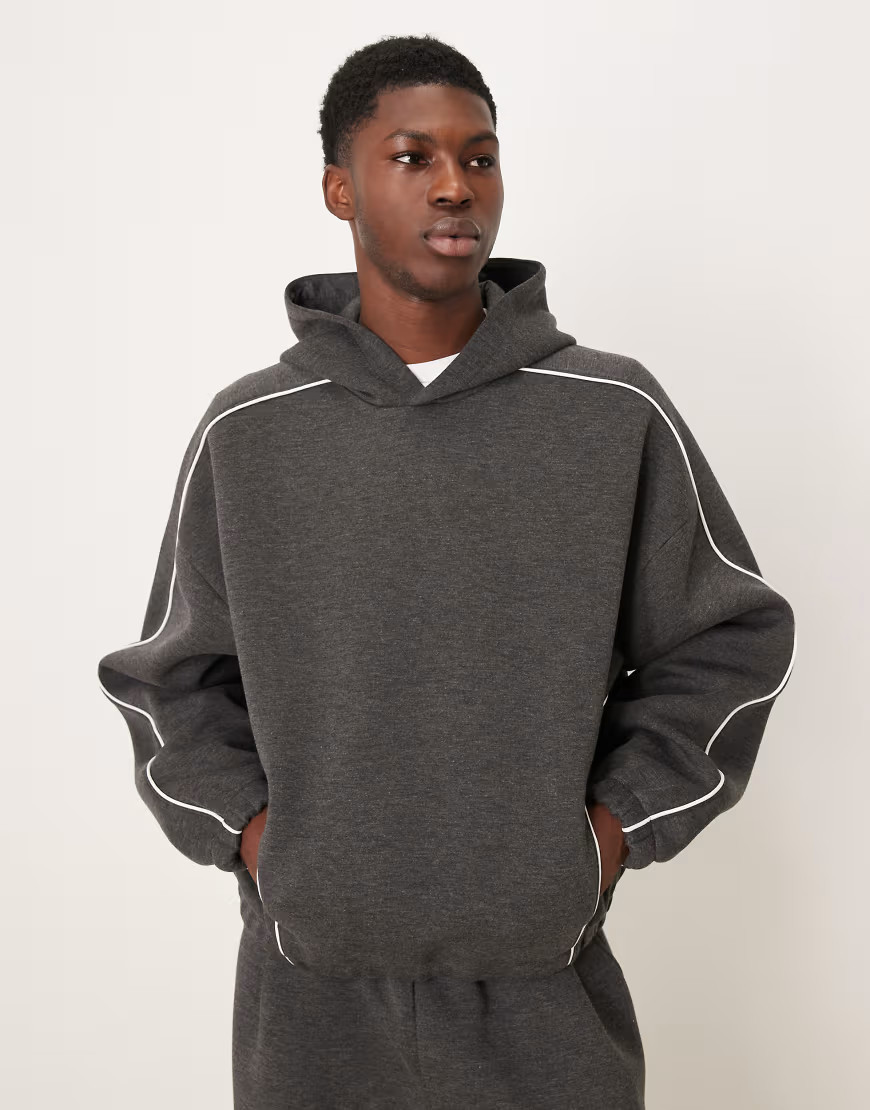 ASOS DESIGN extreme oversized hoodie with piping in dark gray - part of a set | ASOS (Global)