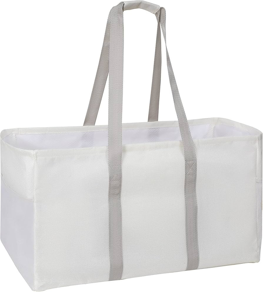 Large Collapsible Utility Tote Bag,Foldable Beach Bag,Reusable Grocery Shopping Bag,Linen Type Cl... | Amazon (US)