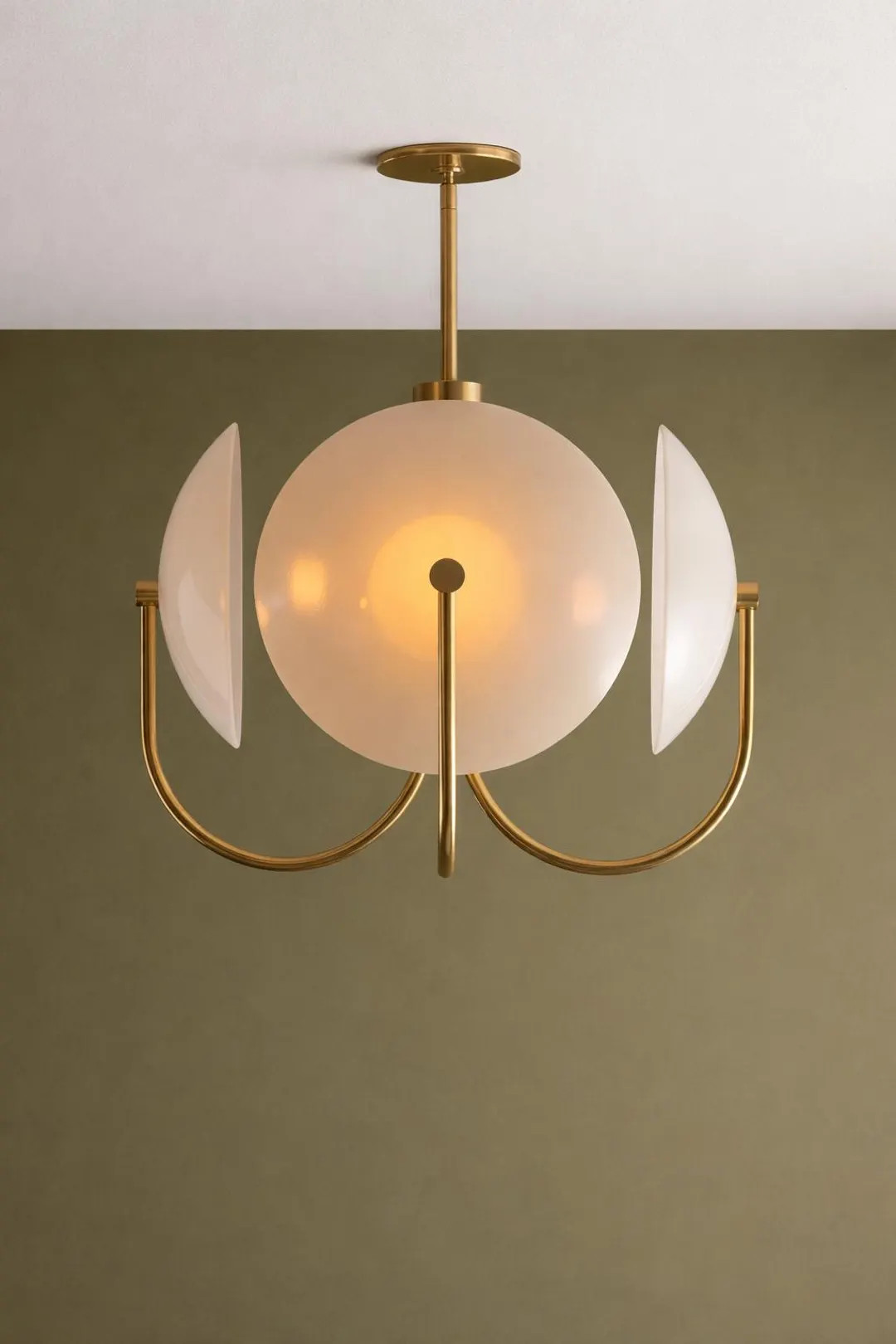 Mid Century Sputnik Chandelier: Brass & White Shade Ceiling Light - Etsy | Etsy (US)