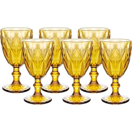 Simple Elements Vintage Embossed Wine Glass Goblet Set | Beverage Glassware | Vintage Glassware |... | Amazon (US)