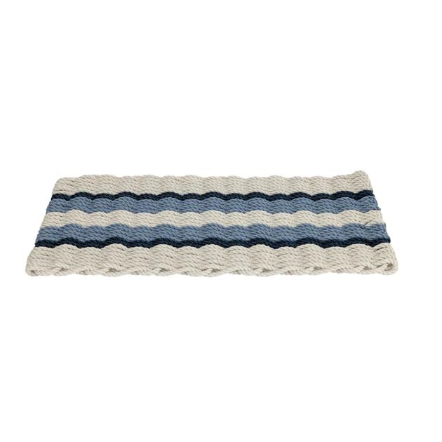 Limited Edition Nautical Rope Doormat - Oyster with Double Navy & Glacier Bay Stripes | Cailini Coastal