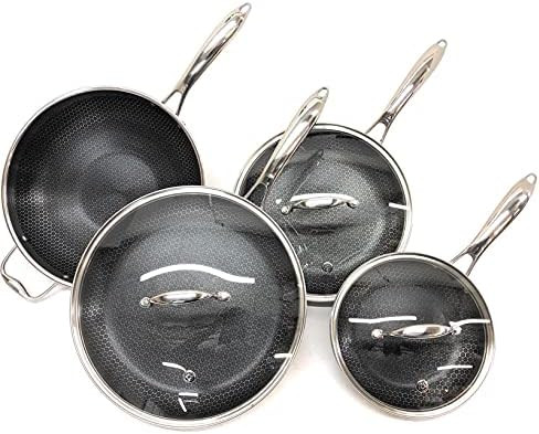 HexClad 7-Piece Hybrid Stainless Steel Cookware Set with Lids and Wok - Metal Utensil and Dishwas... | Amazon (US)