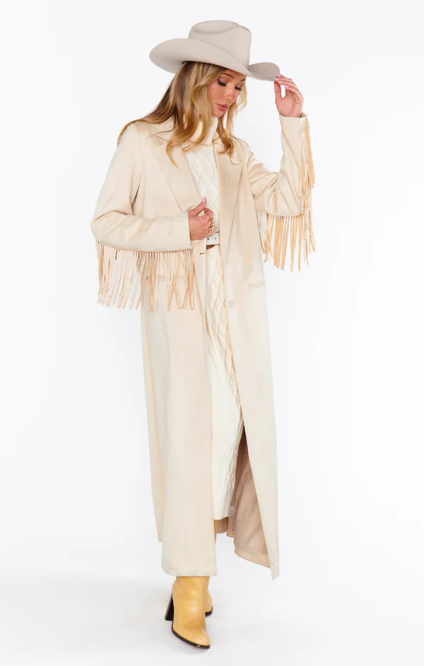 Sierra Fringe Maxi Jacket ~ Cream Faux Suede | Show Me Your Mumu