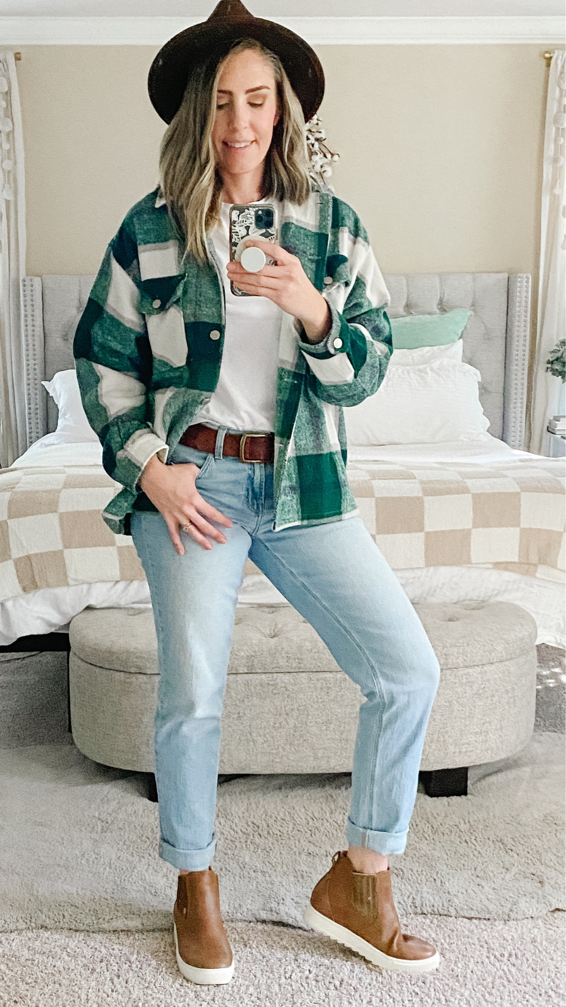 This cute casual outfit is comfy and great for many different occasions. 

Shacket | fedora | plan shacket | white tshirt | white tee | boyfriend jeans | brown belt | sneaker boots | old navy find | Etsy find | Amazon find | yellow box shoes | winter outfit idea | fall outfit ideas | brown wedge sneakers | Winter Outfit Idea | Tall Women Outfit Ideas | tall girl fashion-friendly | stylish options for tall women | trendy outfits for taller ladies and fashionable choices for taller figures | Tall women fashion | Tall girl fashion | Tall girl | Tall women 

#LTKHoliday #LTKfindsunder50 #LTKCyberWeek