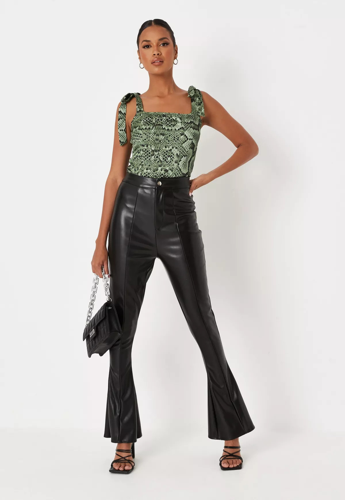 Missguided - Black Faux Leather Kick Flare Pants | Missguided (US & CA)