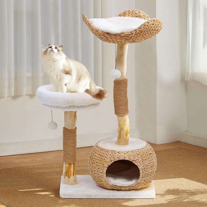 Wooden Cat Tree, Modern Cat Tree Tower with Jumping Platforms, Baskets, Cat Condo, 40" Cat Scratc... | Amazon (US)