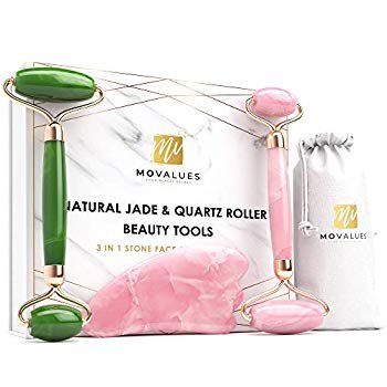 Authentic Jade Roller for Face, Rose Quartz Roller and Gua Sha Facial Tool Set - Anti-Aging Beauty M | Walmart (US)