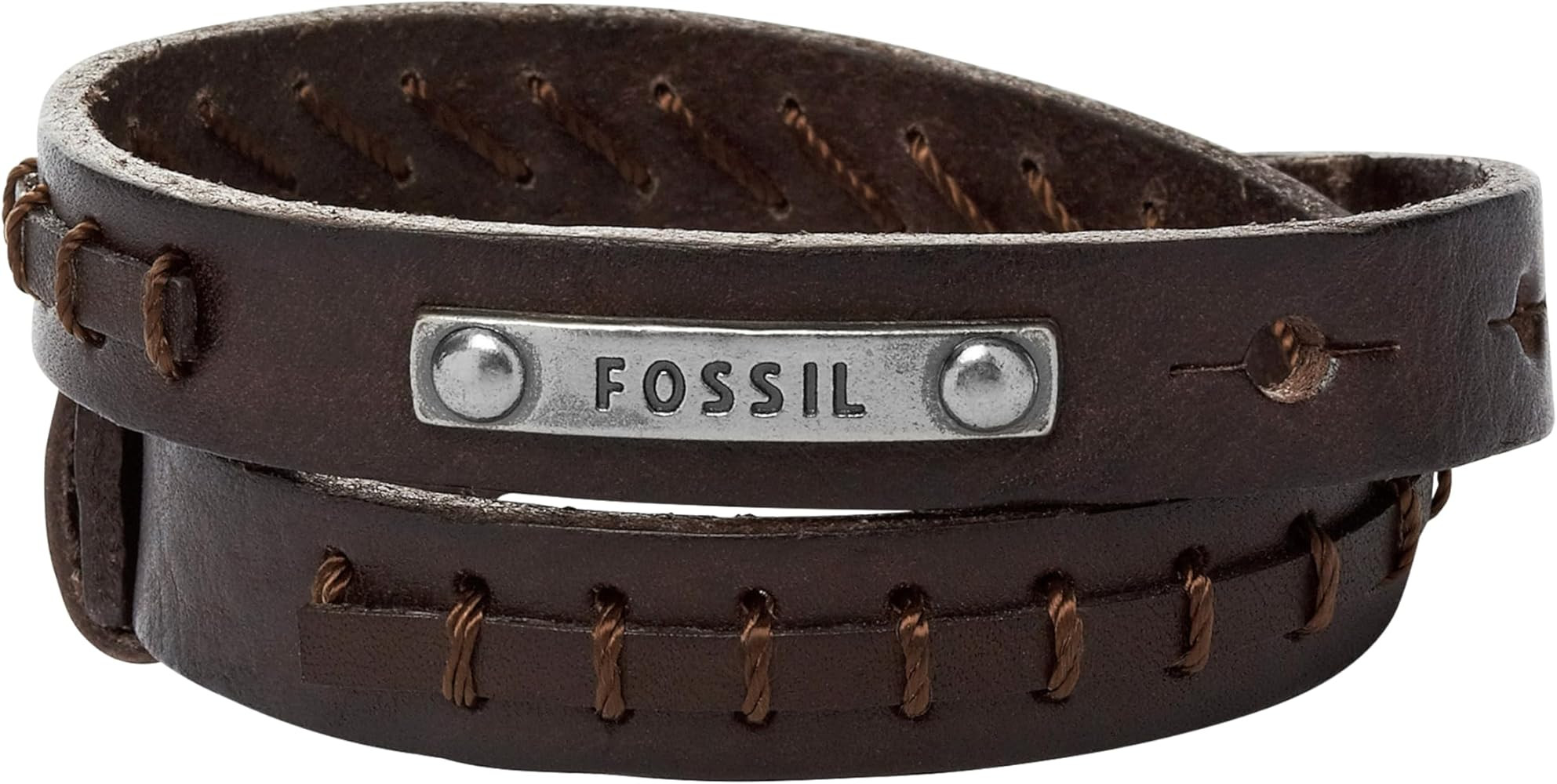 Fossil Men's Casual Stainless Steel and Genuine Leather Bracelet for Men | Amazon (US)