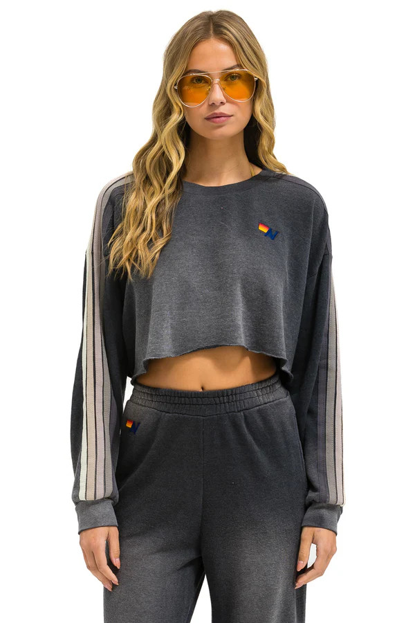 CLASSIC STRIPE CROPPED CREW SWEATSHIRT RELAXED - FADED SMOKE | Aviator Nation