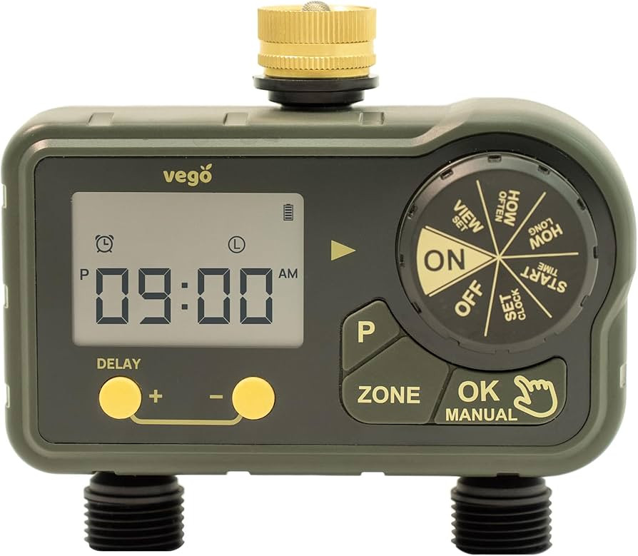 Vego 2 Zone Sprinkler Timer with Brass Inlet- Watering Timer for Garden Hose with Dual Channel Pr... | Amazon (US)