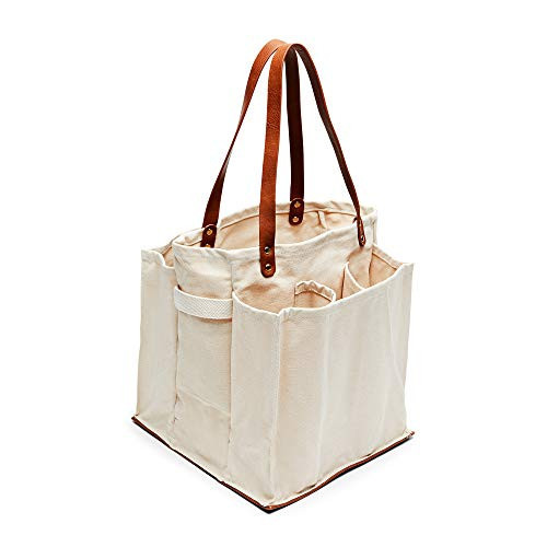 CapaBunga Farmer's Market Tote Shopping Bags with Handles - 7 Pocket Large Utility Tote Bag - Heavy Duty Canvas Utility Bag with Vegan Leather Base - Reusable Tote Bag - Natural Grocery Bag | Amazon (US)