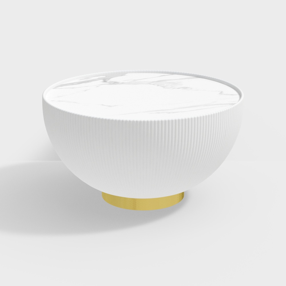 Modern Beige Drum Coffee Table Sintered Stone Round PU-Leather Accent Table in Gold-Homary | Homary