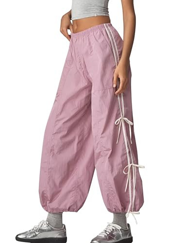 Anoumcy Side Bow Knot Track Pants for Women Summer Lightweight Loose Trousers Casual Baggy Y2K Lounge Pants with Pockets Pink M | Amazon (US)