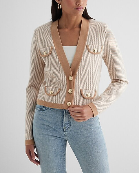 Tipped Striped Novelty Button Sweater Jacket | Express