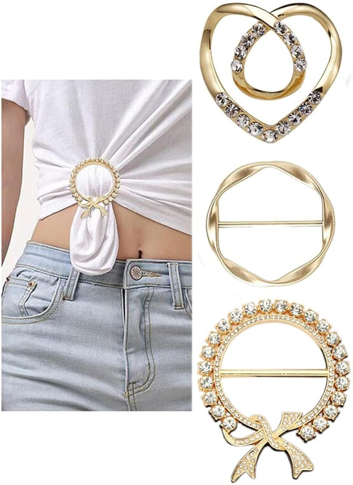 3 Pack Metal Tshirt Clips and Rings 1.9 Inch Large T-shirt Clip Scarf Ring for Girl Women | Amazon (US)