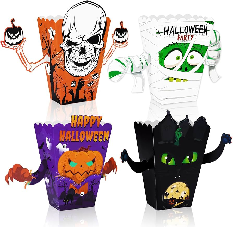 24 Pcs Halloween Popcorn Treat Boxes Trick or Treat Birthday Party Supplies | Amazon (US)