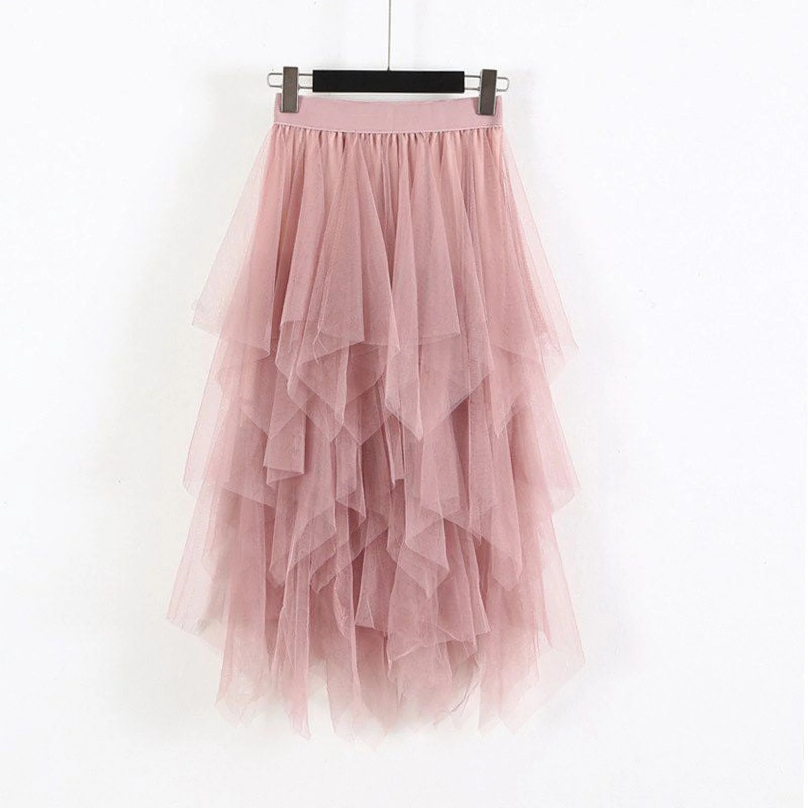 Fashion Elastic High Waist Long Tulle Skirt Women Irregular Hem Mesh Tutu Skirt Party Skirt Pink | Walmart (US)