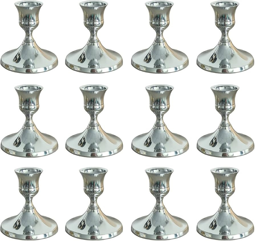 12 Pcs Silver Taper Candle Holders Vintage Candlesticks Holder for Home Decor Table Centerpiece D... | Amazon (US)
