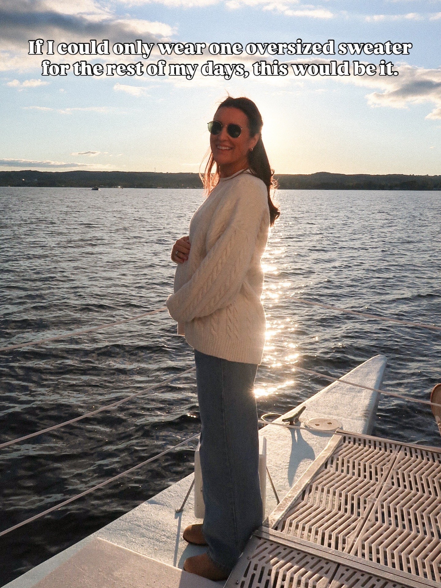 If I could live in this sweater I would. Worth every single penny. I sized up to a small! Also i wore these jeans pre pregnancy and they still fit now. Run big- size down!! I’m in a 23 and they still fit 

#LTKBaby