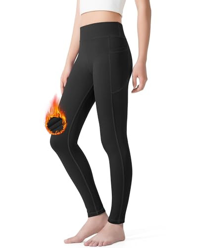BOOPH Girls Fleece Lined Leggings Winter Teens Athletic Running Yoga Pants with Pockets 9-10 Y Black | Amazon (US)
