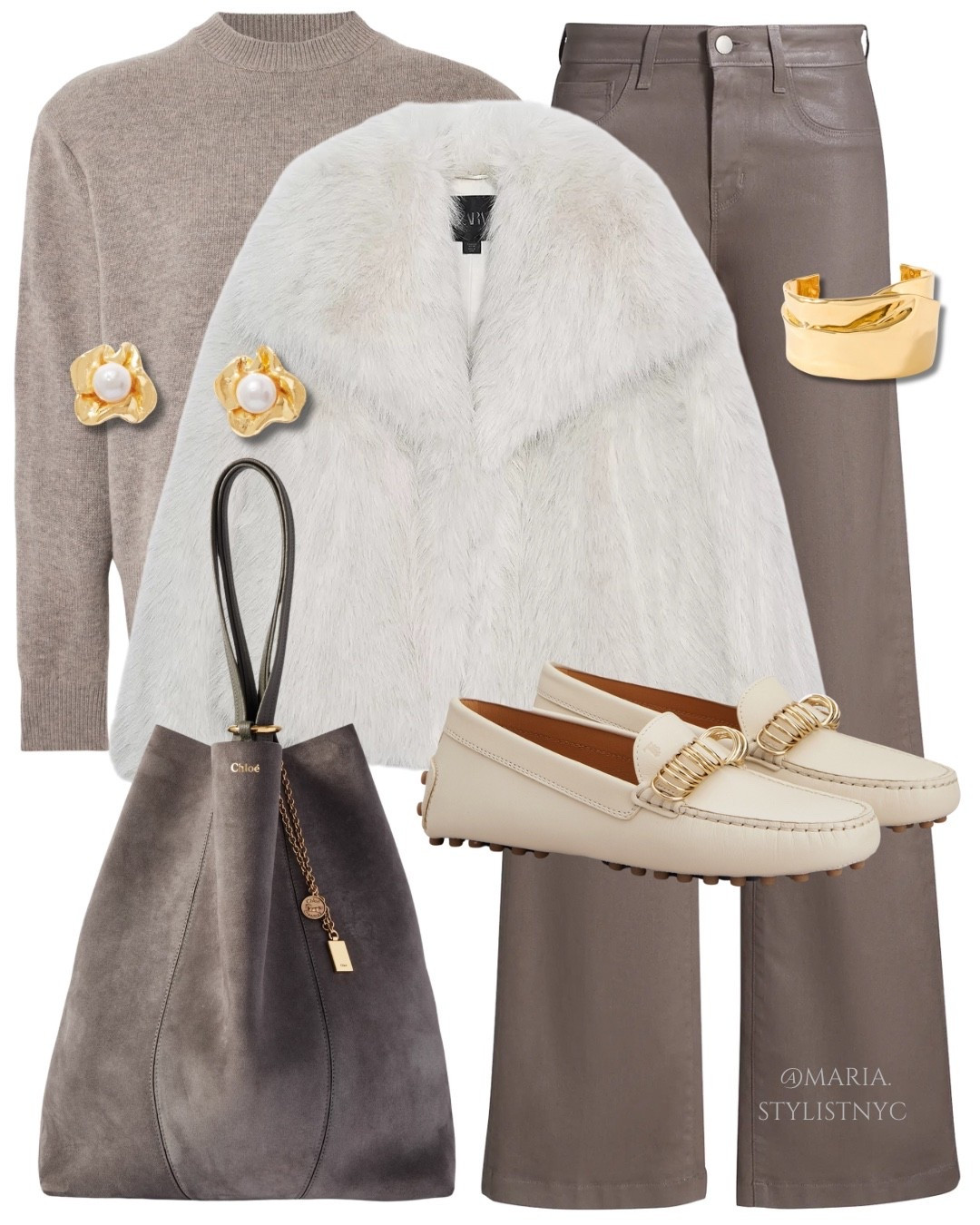 Faux Fur Jacket + Taupe Jeans + Loafers + Suede Tote 💫✨

#LTKStyleTip #LTKItBag #LTKShoeCrush