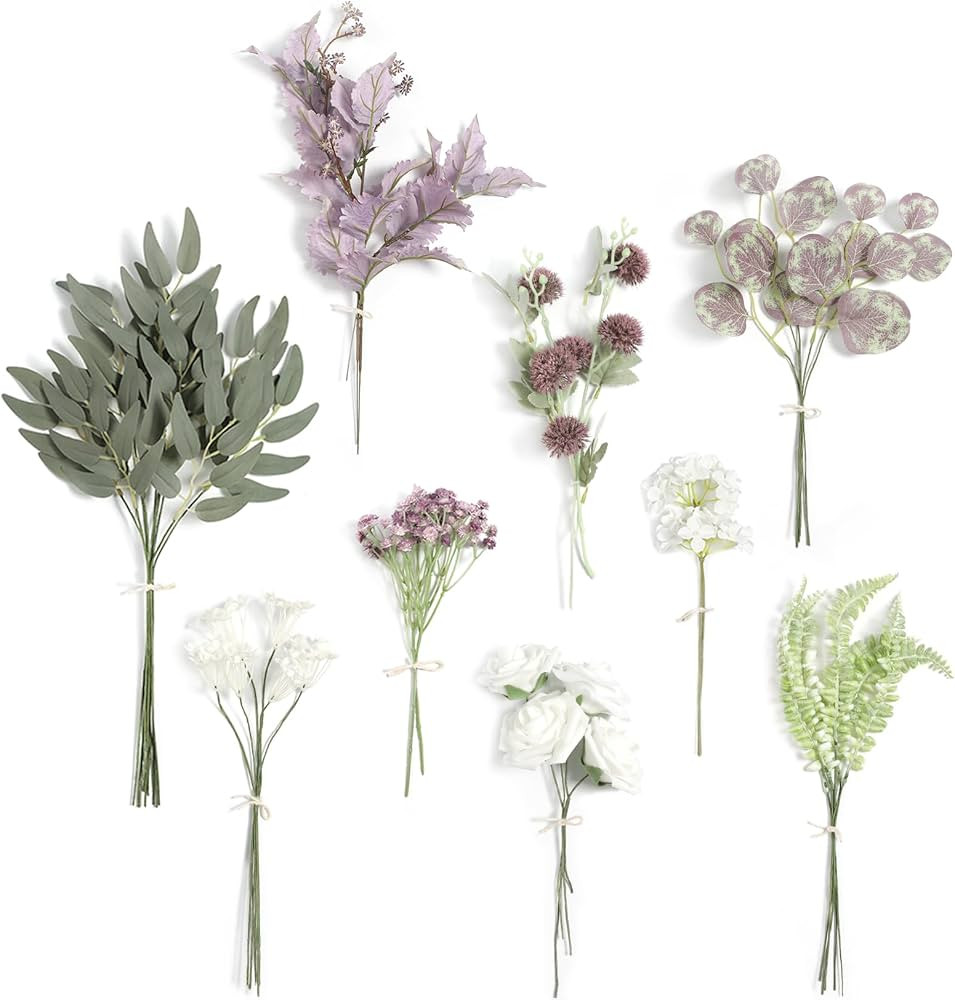 Koroni Flowers Artificial Greenery Stems Box Set,41pcs with 9 Kinds of Faux Dusty Purple Filler f... | Amazon (US)
