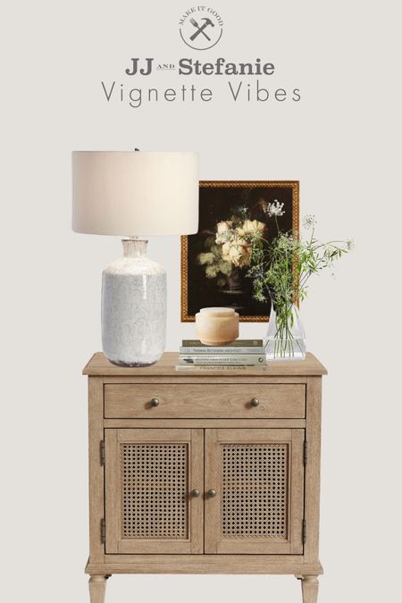 The perfect bedside vignette. Lamp for reading, books, a place to store your jewelry, greenery and of course art. 

#LTKhome