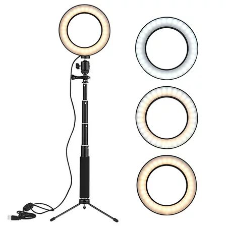 6 Inch Mini LED Video Ring Light Lamp Dimmable 3 Lighting Modes USB Powered with Telescopic Light St | Walmart (US)