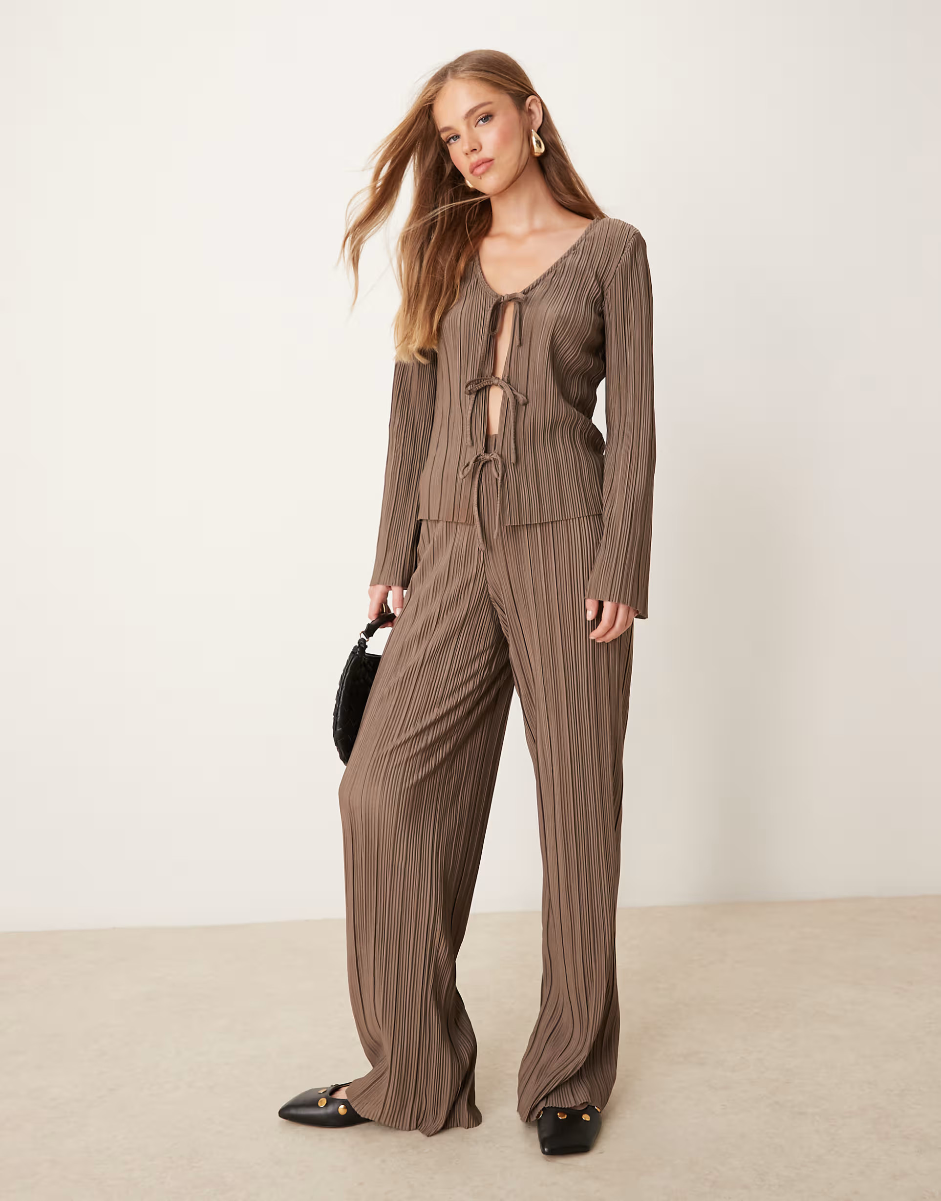 JDY wide leg plisse trousers co-ord in brown | ASOS (Global)