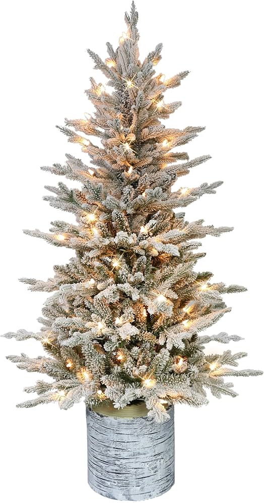 Puleo International 4.5ft Pre-Lit Potted Flocked Arctic Fir Christmas Tree with 70 Clear Lights, ... | Amazon (US)