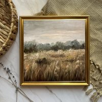 Print Meadow Landscape Original Oil Painting Moody Poster Muted Farmhouse Wall Art Home Decor | Etsy (US)