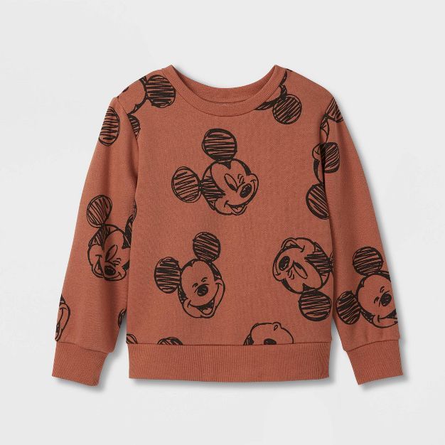 Toddler Boys&#39; Disney Mickey Mouse Pullover Sweatshirt - Brown 4T | Target