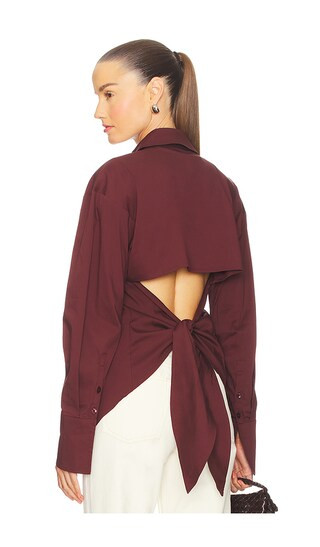 SIMONMILLER Loch Poplin Button Up Shirt in Brown. - size S | Revolve Clothing (Global)