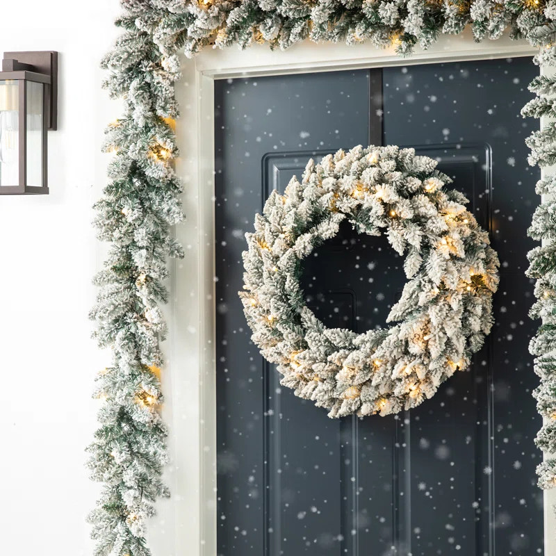 The Holiday Aisle® Heyder 24"D Snow Flocked Christmas Wreath with 35 Lights & Reviews | Wayfair | Wayfair North America