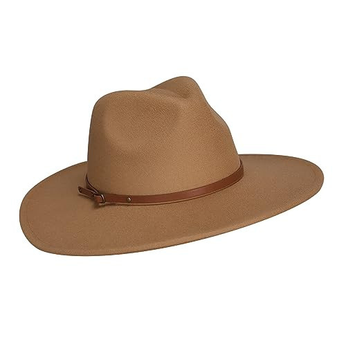 Fedora Hat - Women's Fashionable Felt Wide Brim Hat - Belt Buckle for Women - Sun Hat - Cowgirl - Cowboy - Beach -Camel | Amazon (US)
