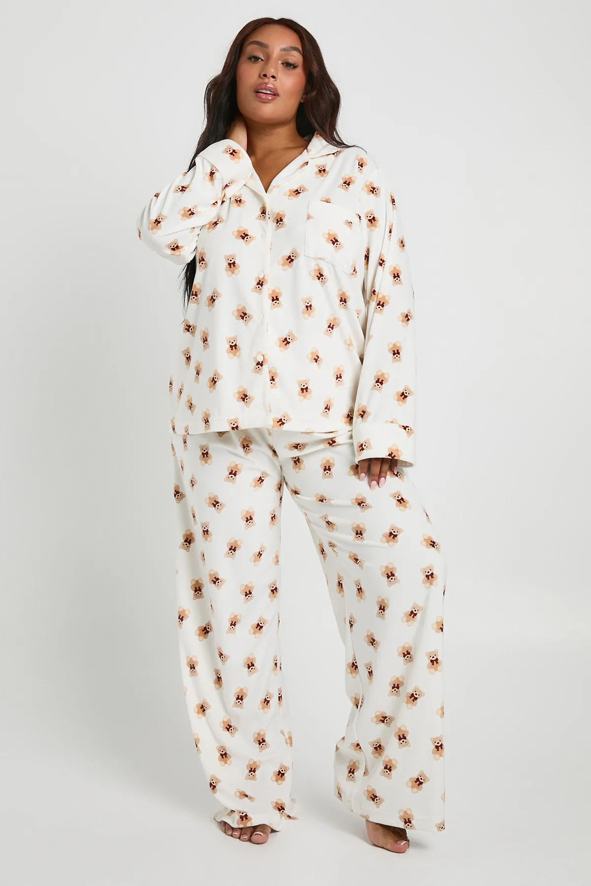 Plus Womens Matching Family Bear Print Baby Fleece Long Sleeve Shirt & Trousers Pyjama Set | Boohoo.com (UK & IE)