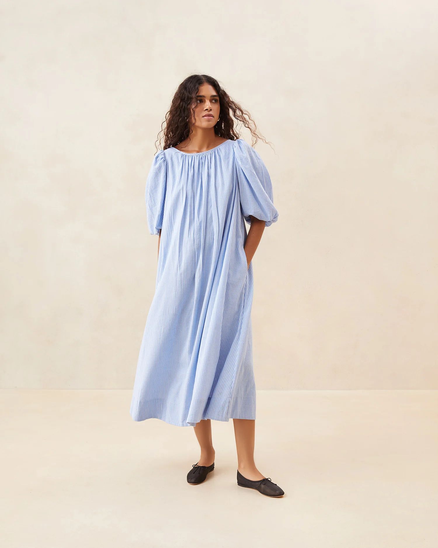 Mimi Blue Puff-Sleeve Dress | Loeffler Randall