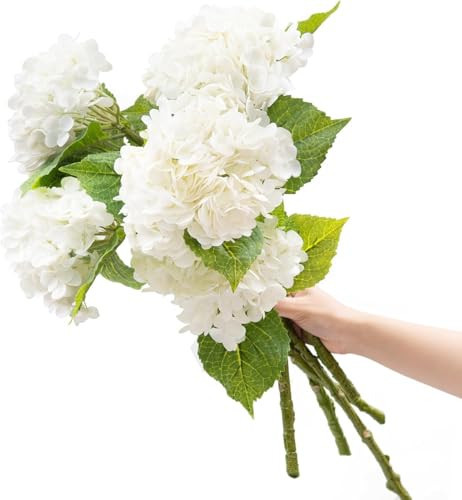 CXGS Artificial Hydrangea Flower 5PCS 21.7 inch Real Touch Faux Flowers Large White Fake Flower DIY Bouquet Hydrangeas with Long Stem for Home Party Wedding Centerpieces Decor | Amazon (US)