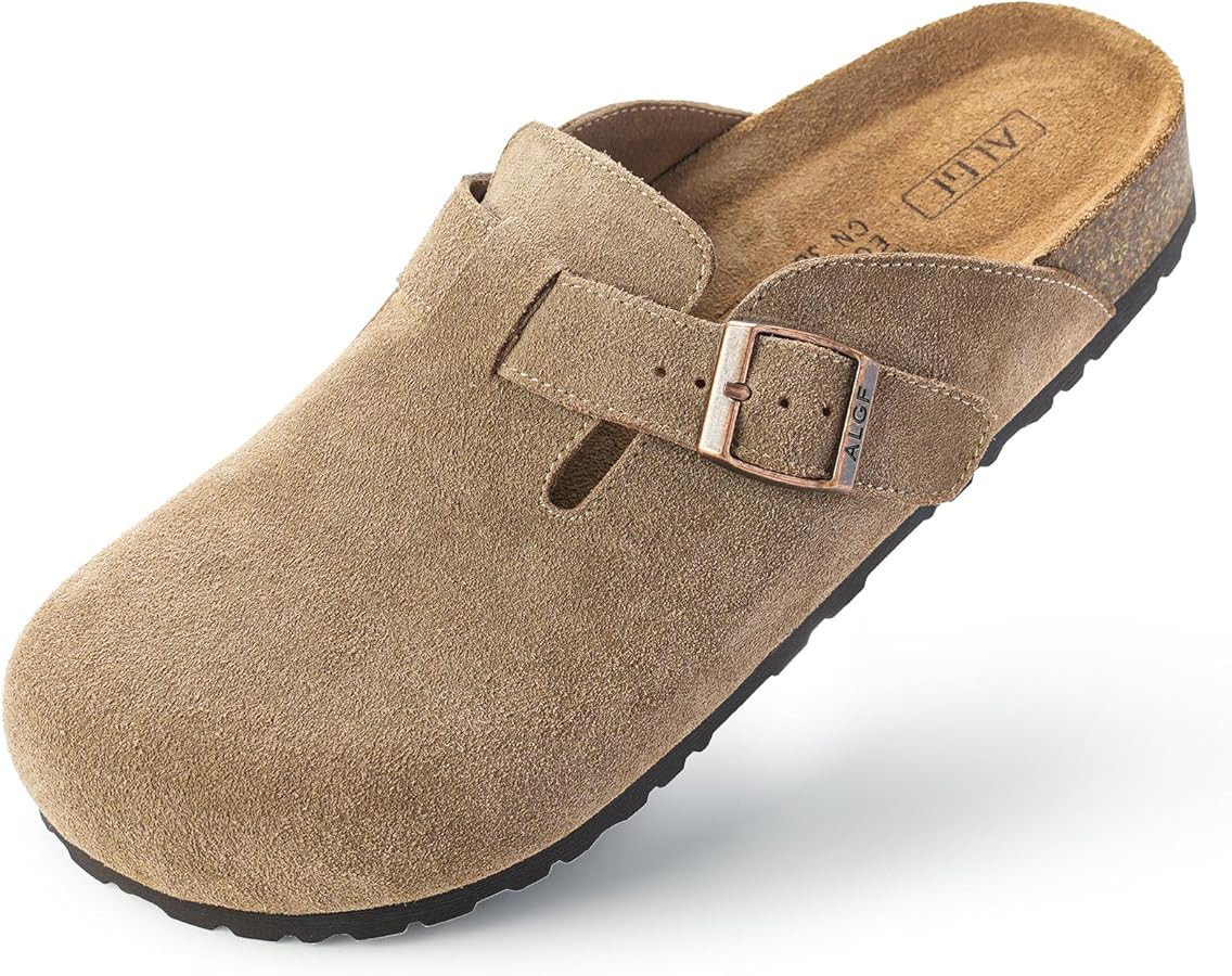 Women’s Genuine Suede Clogs for Women Slip-On Buckle Slides Women's Mules & Clogs Natural Rubbe... | Amazon (US)
