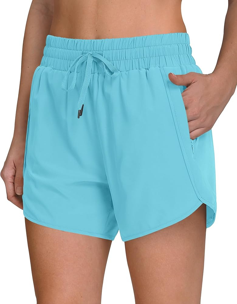 Women's 5" Running Shorts Quick Dry Sporty Athletic Gym Workout Shorts with Zipper Pockets Liner | Amazon (US)