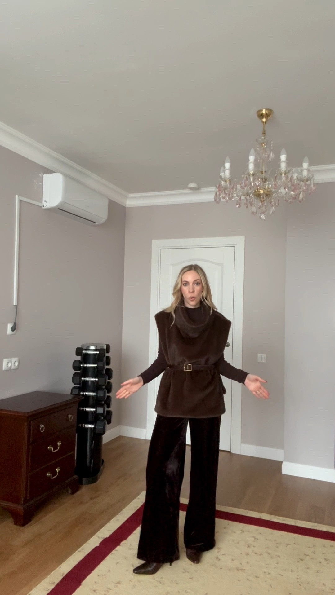 Work wear look, faux fur dickey vest, brown velvet pants, fur coat, office style, work ootd

#LTKFindsUnder100 #LTKOver40 #LTKWorkwear