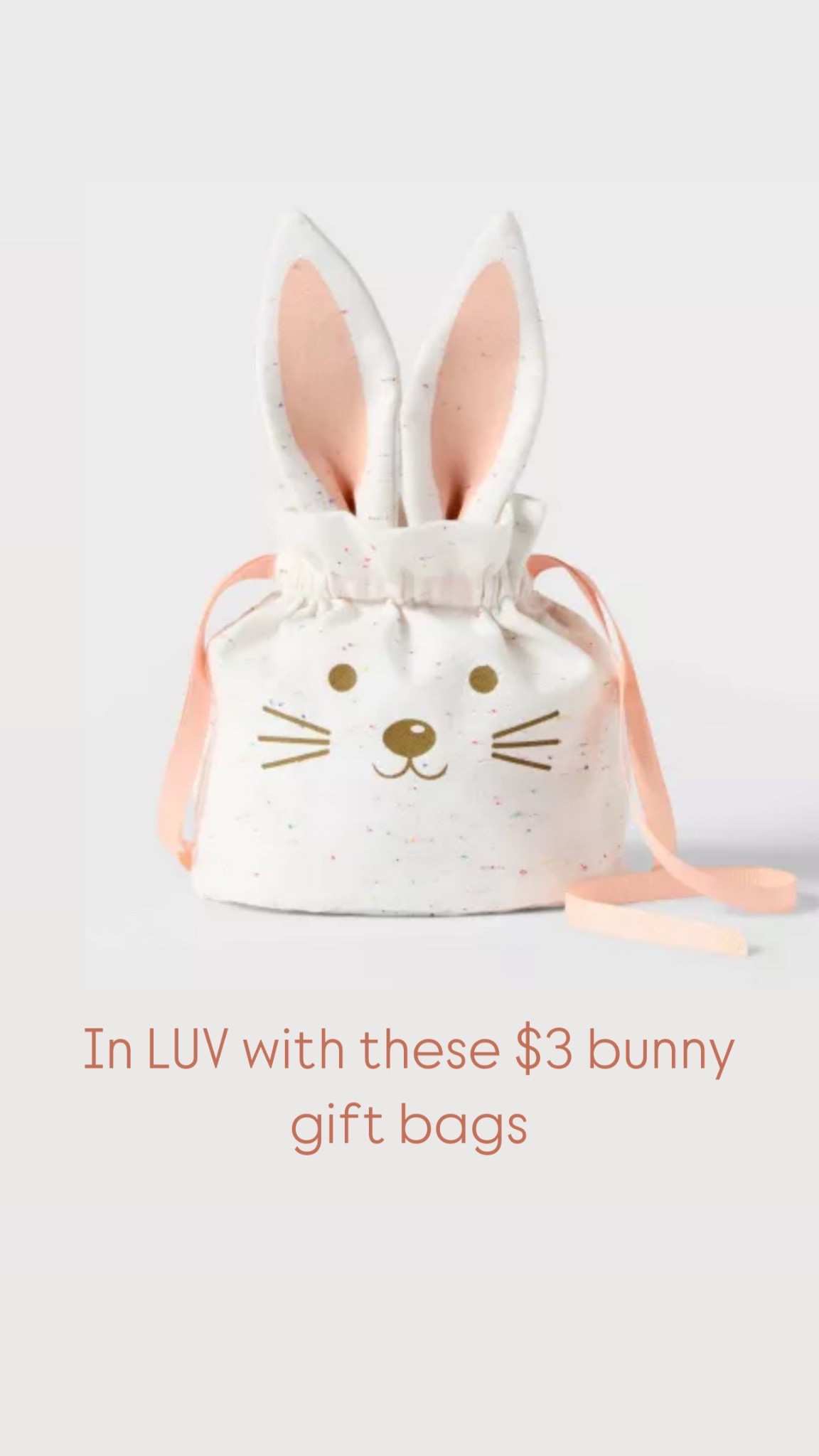 These drawstring bunny bags are the absolute cutest and only $3.

#targetstyle #targethome #easter #eastergiftbags #bunnybag

#LTKFindsUnder50 #LTKHome #LTKSeasonal