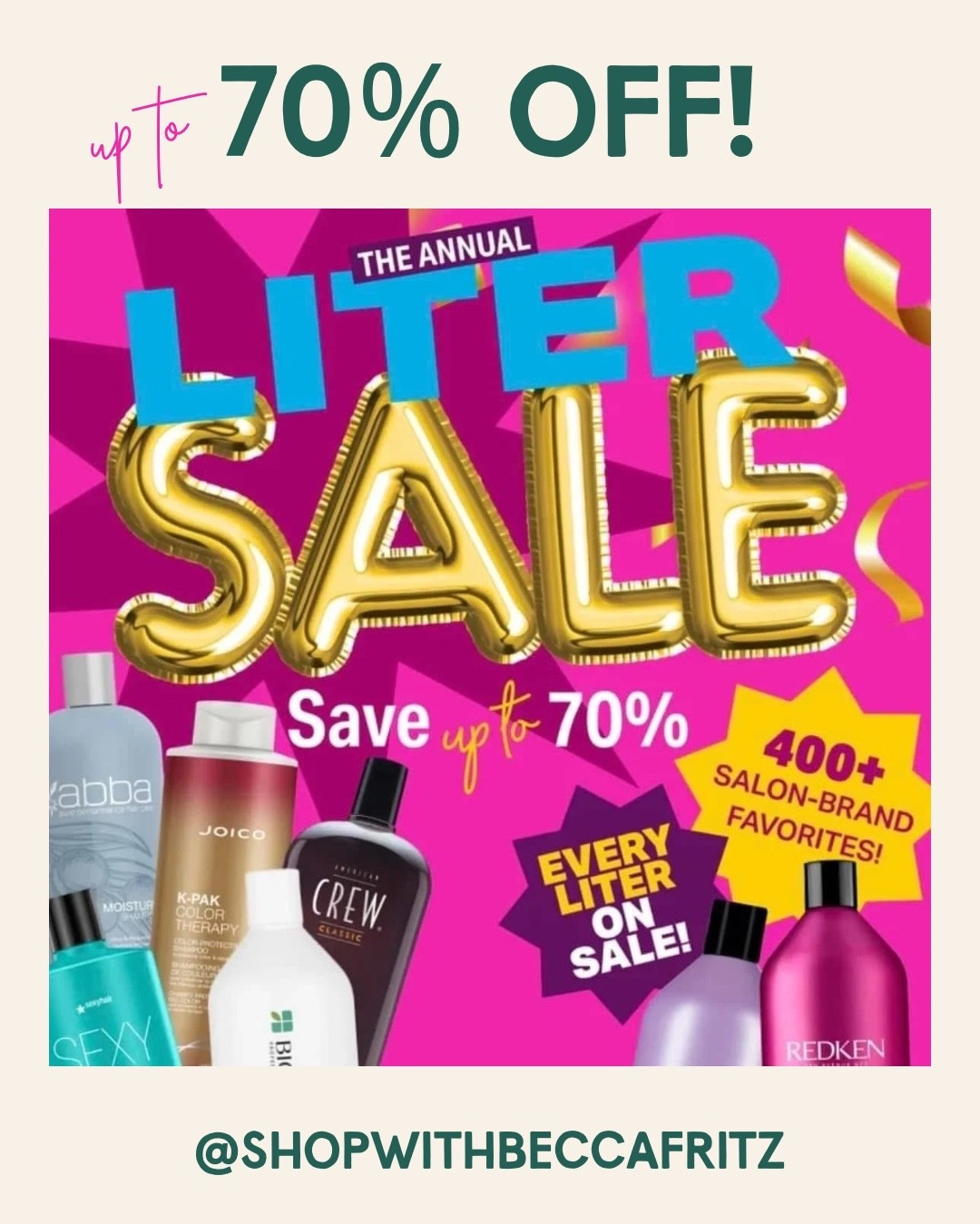 🧴✨ STOCK-UP TIME!
The Annual Liter Sale just dropped and it’s a HAIR GIRL’S DREAM 🙌🏻

✔️ Up to 70% OFF
✔️ 400+ salon-brand faves
✔️ Extra $5.50 off select liters
✔️ Brands like Pureology, Joico, Matrix, Biolage, American Crew & more!

This is the time to grab your go-to shampoo + conditioner in the BIG bottles for less 💸
Shop it all here before the best ones go!

🔗 Linked ⬇️ + on my LTK: @BeccaFritz

#LTKhair #LTKsale #haircaredeals #liketkit #shampoosale #salonhairathome #LTKbeauty

#LTKSaleAlert #LTKFindsUnder50 #LTKBeauty