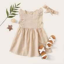 Toddler Girls Gingham Ruffle Trim Dress & Headband | SHEIN