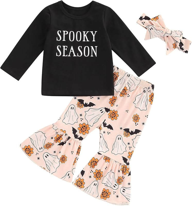 ITFABS 0-6T Toddler Baby Girl Halloween Clothes Pumpkin Sweatshirt T Shirts Tees Tops Flare Pants... | Amazon (US)