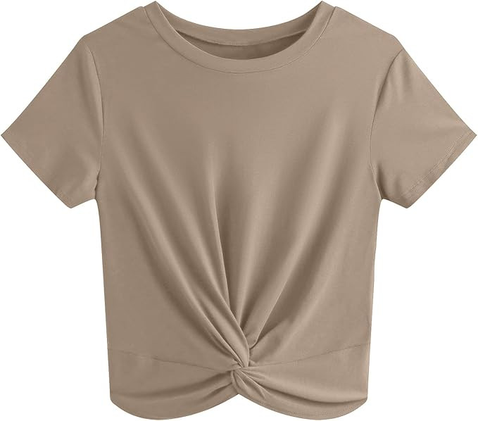 JINKESI Women's Summer Causal Short Sleeve Blouse Round Neck Crop Tops Twist Front Tee T-Shirt | Amazon (US)