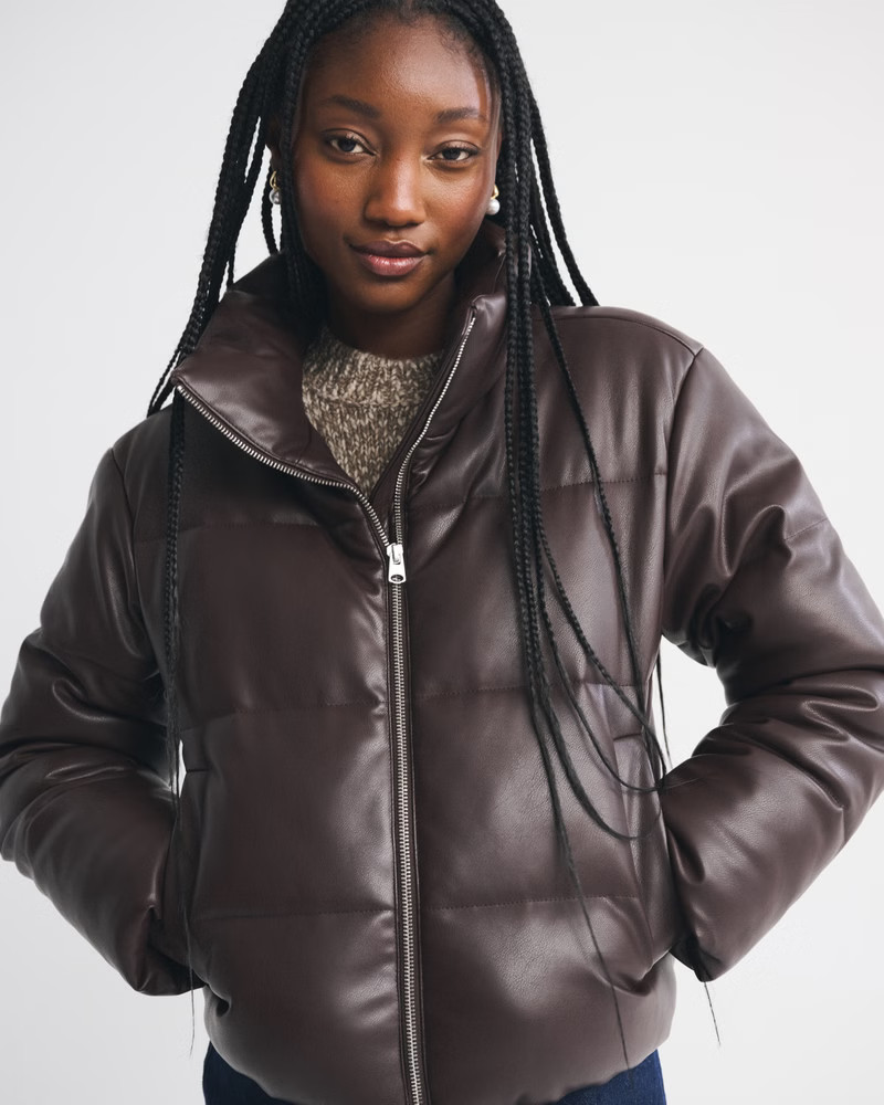 Vegan Leather Short Puffer | Abercrombie & Fitch (US)